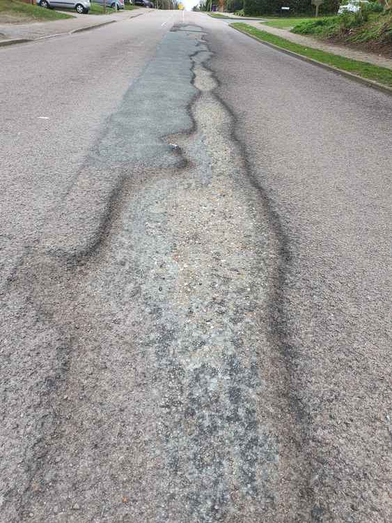 Is the deep and prolonged scar on Willian Road the worst pothole in Hitchin? CREDIT: @HitchinNubNews