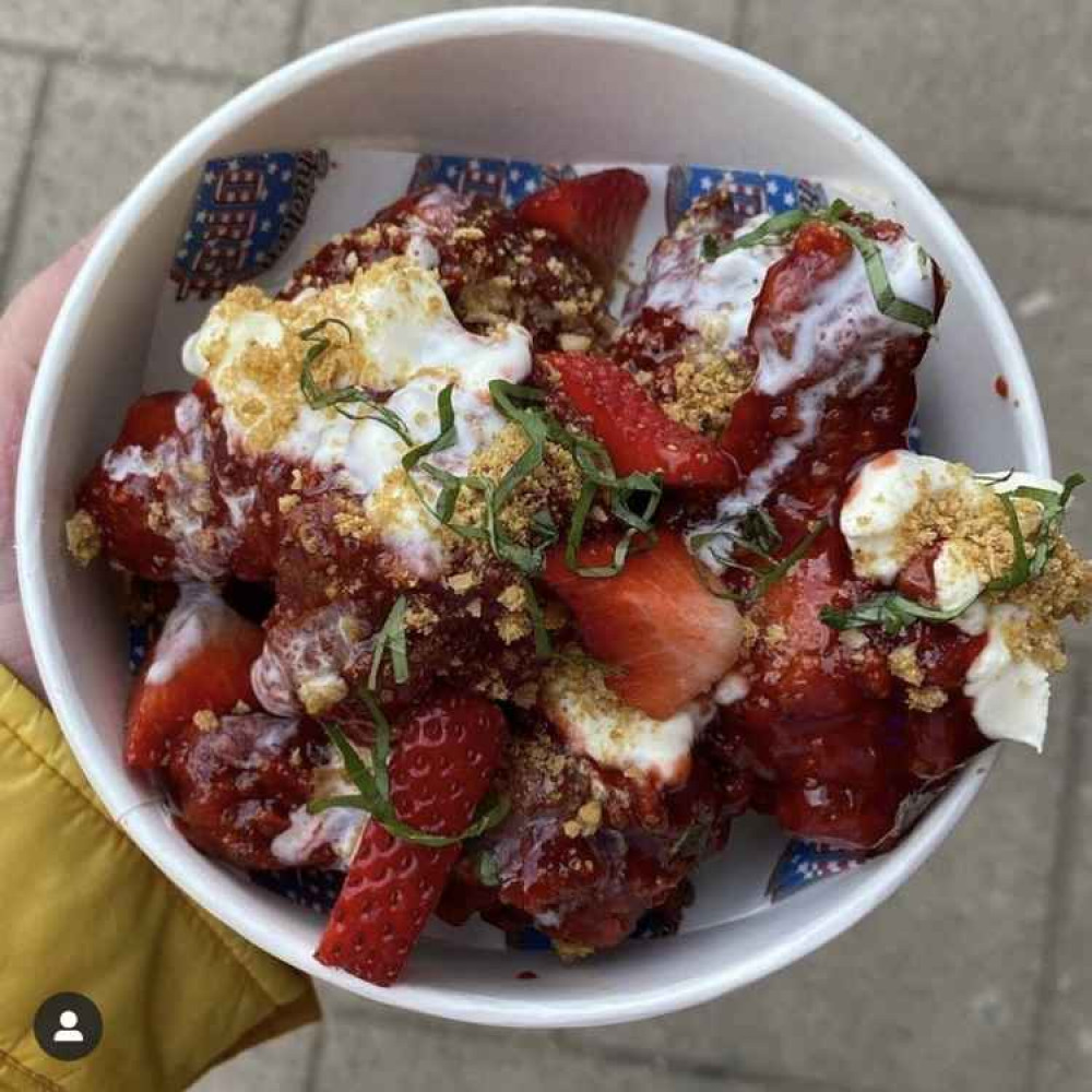 Are you ready for Chicken George's strawberry cheesecake wing this weekend. PICTURE: Strawberry Cheesecake chicken wing. CREDIT: Chicken George Hitchin