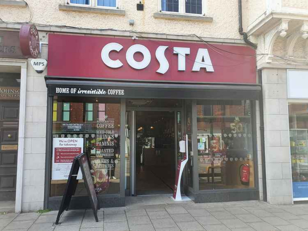 Hitchin Costa Coffee offering 50p hot drinks until Thursday - here's why. PICTURE: Costa Coffe's Hitchin branch. CREDIT: @HitchinNubNews