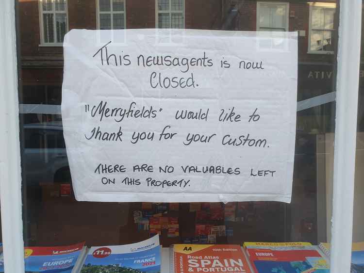 Sad news: One of Hitchin's longest-serving shops has now closed. PICTURE: Merryfields on Sun Street has close. CREDIT: @HitchinNubNews