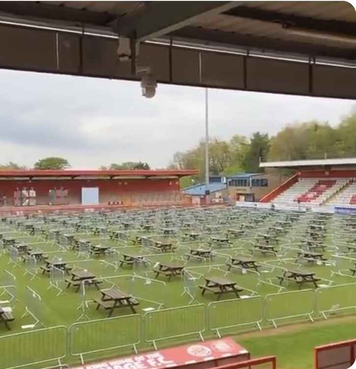 Bad weather has forced the cancellation of Love Juice at Stevenage FC. Ticket holders are strongly advised not to travel to the stadium as there is no event on Sunday. PICTURE: Transformed: The pitch at the Lamex ahead of Love Juice. CREDIT: @Stevenage