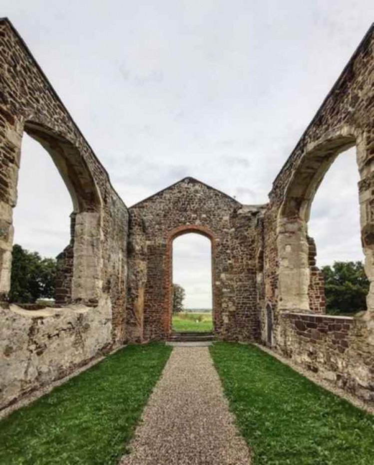 The restored ruins of the 12th century chapel of St Mary the Virgin, Clophill. CREDIT: Sparky