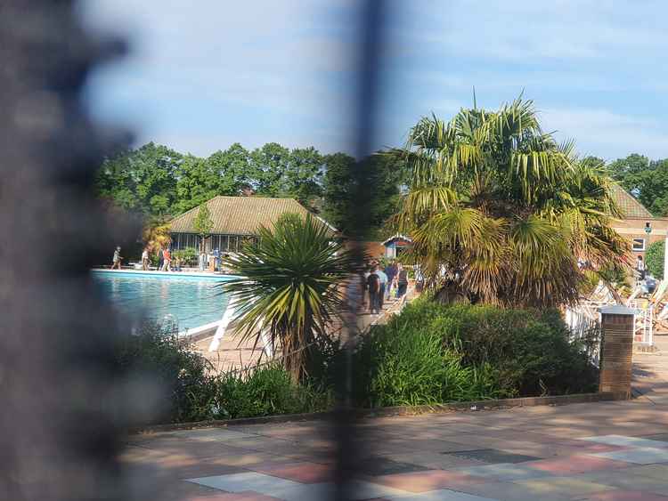 A snatched picture of the work after the area around the pool had been sealed off. CREDIT: @HitchinNubNews