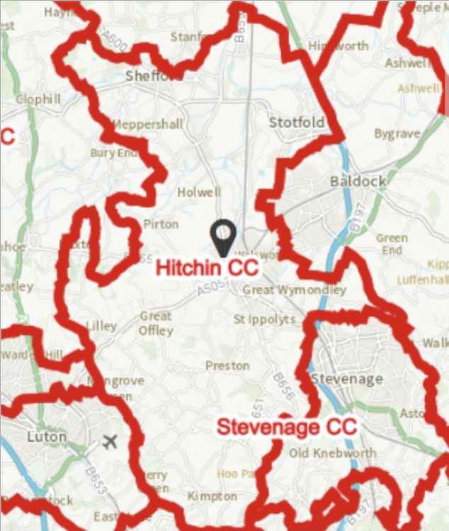 The proposed changes would see Hitchin become a standalone constituency. PICTURE: A map of how the new Hitchin constituency would look. CREDIT: The Boundary Commission