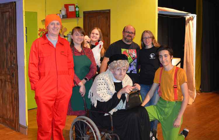 Members of the cast and some of the production team for Axminster Drama Club's production of George's Marvellous Medicine, which was performed in December 2019.