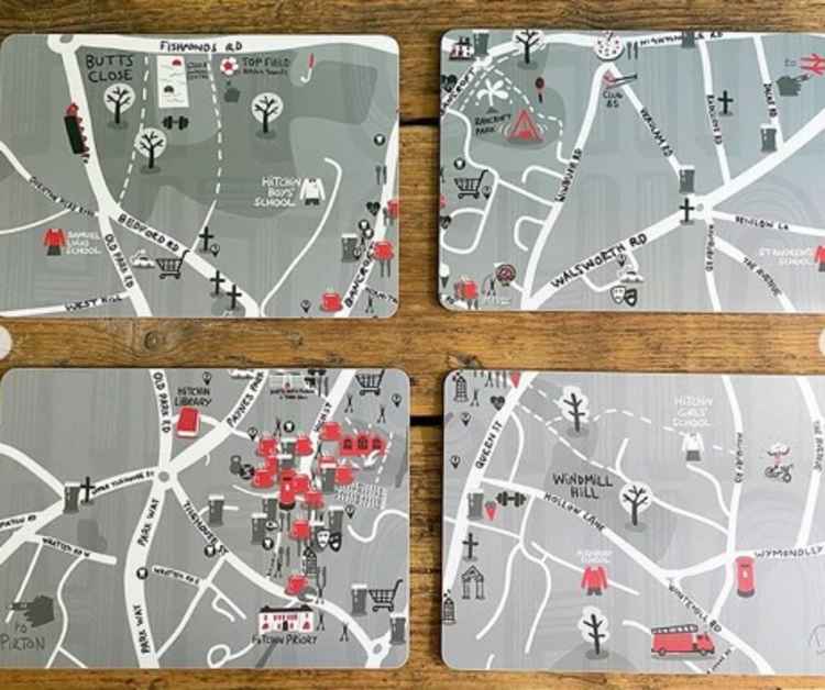 Father's Day: Find out the best Hitchin related present here! PICTURE: The must-have Hitchin placemats. CREDIT: Dan the Scribbler Insta