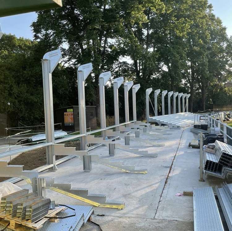 The new terracing takes shape at Top Field. CREDIT: Hitchin Town