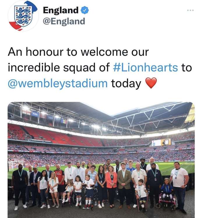 A message to Betty and her fellow Lionhearts from the official England Twitter account sent to more than 2m followers. SOURCE: Official England Twitter account