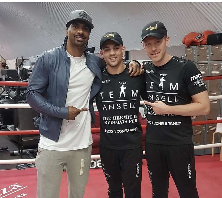 Team Ansell: Former world champion David Haye with Tom Ansell and his respected trainer Tony Pill. CREDIT: Tom Ansell