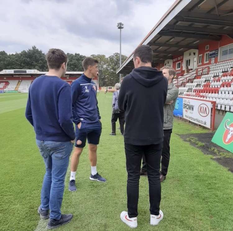 Former Stevenage boss Alex Revell and aspiring journalist and Nub News writer Owen Rodbard at the Lamex. CREDIT: Owen Rodbard