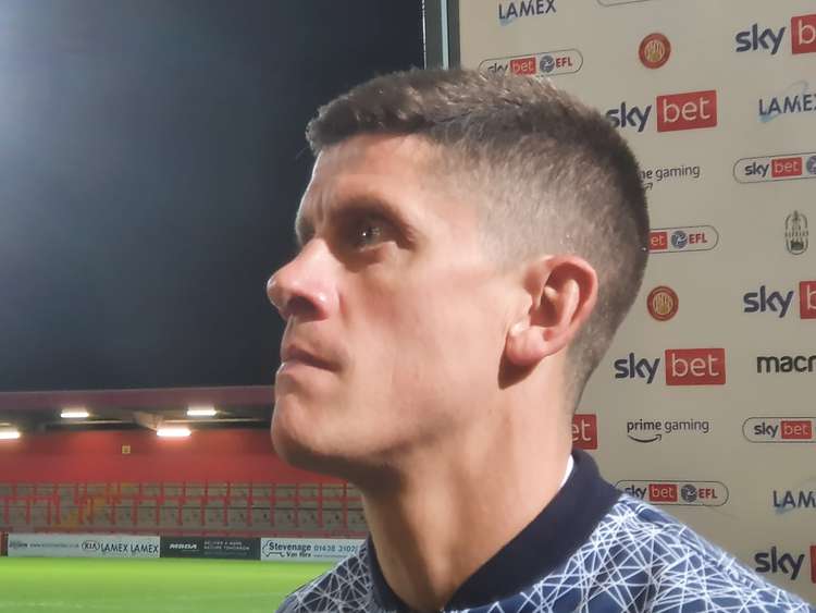 Dignified boss Alex Revell pictured on Saturday after Boro's damaging 2-1 defeat at the hands of Mansfield Town. CREDIT: @laythy29