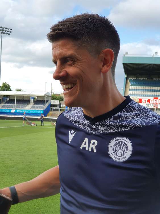 Alex Revell pictured in happier times. PICTURE: Revell pitchside after Boro's impressive 2-0 victory at Bristol Rovers back in August which propelled them to the heady heights at the top of League Two. CREDIT: @laythy29