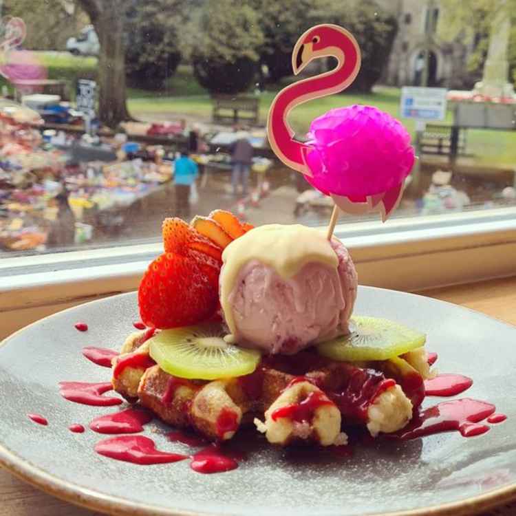 'The Flamingo One' - a special waffle available this week only from the Community Waffle House to celebrate the reopening of the Flamingo Pool