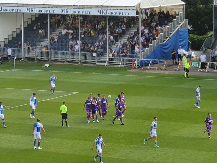 Stevenage boss Alex Revell hails Chris Lines after goalscoring return to Bristol Rovers. PICTURE: Bristol Rovers icon Chris Lines declines to celebrate his goal at his former club. CREDIT: @laythy29