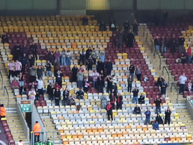 The 101 Stevenage fans in a crowd of 14,257 as Bradford City beat Stevenage 4-1 as Andy Cook's first half treble inflicts Boro's first defeat of the season. PICTURE CREDIT: @laythy29