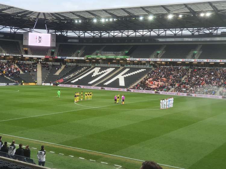 Stevenage travelled to Milton Keynes for their FA Cup first round clash on Saturday. PICTURE: The teams assemble on the centre circle to remember The Fallen prior to kick-off. CREDIT: @laythy29 Stevenage travelled to Milton Keynes for their FA Cup first round clash on Saturday. PICTURE: The teams assemble on the centre circle to remember The Fallen prior to kick-off. CREDIT: @laythy29
