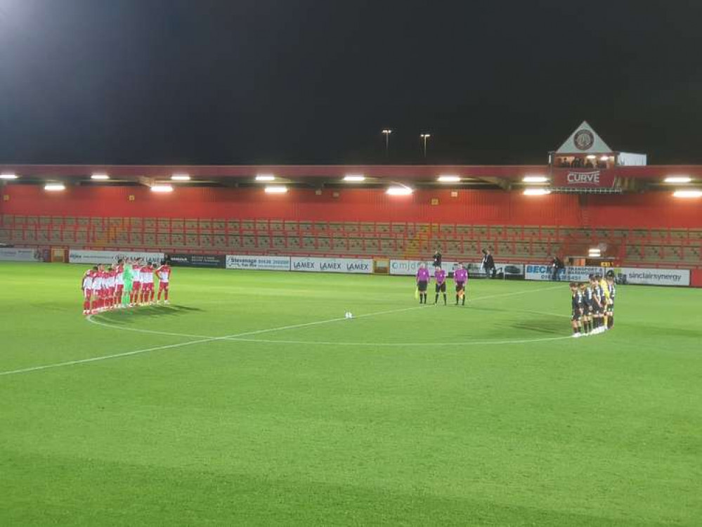Stevenage 1-0 Cambridge United: Elliot List sends Boro through to Papa John's knockout stages. PICTURE: A minute's silence was held before kick-off ahead of Remembrance Day. CREDIT: @laythy29
