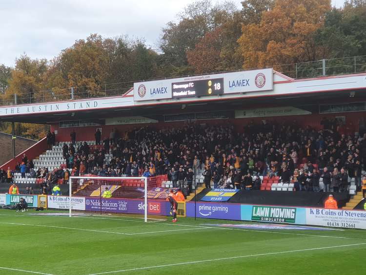 The travelling Mansfield Town supporters at the Lamex. CREDIT: @laythy29