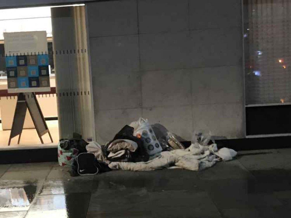 A sleeping bag outside Barclays in Brentford High Street this week