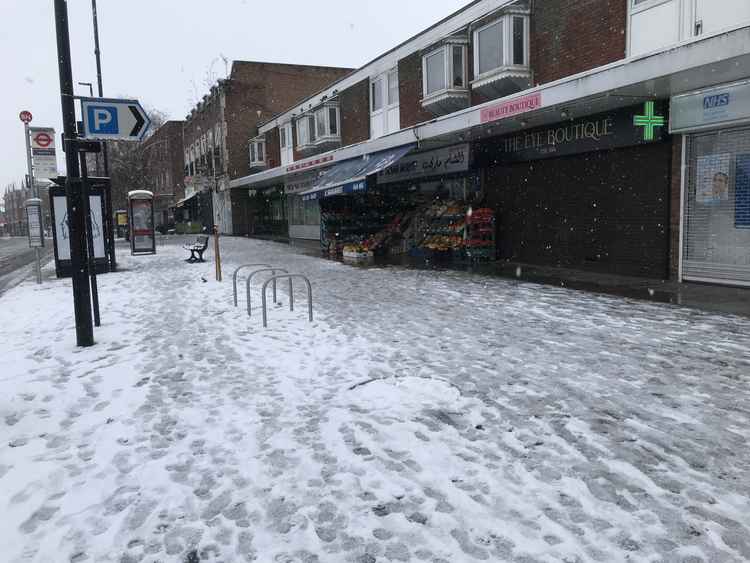 Pavements on Brentford High Street were slippery