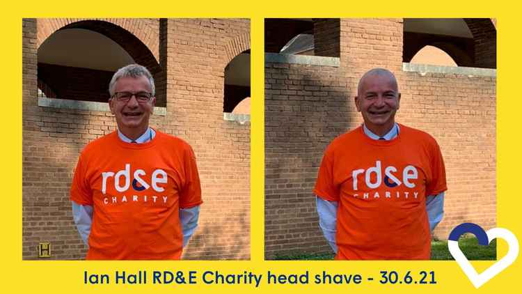 Hair today, gone tomorrow! Cllr Ian Hall [ictured before and after. his head shave raising money for the RD&E hospital Starfish charity