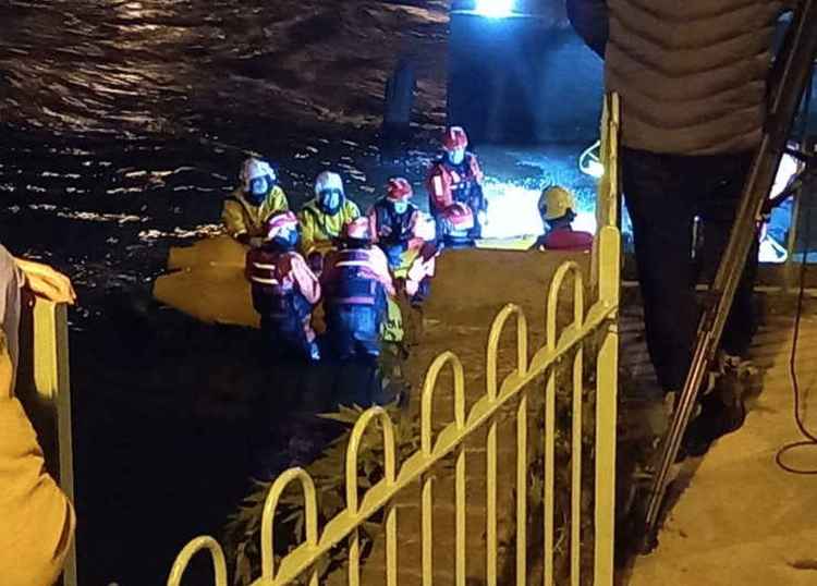 Rescuers try to help the whale