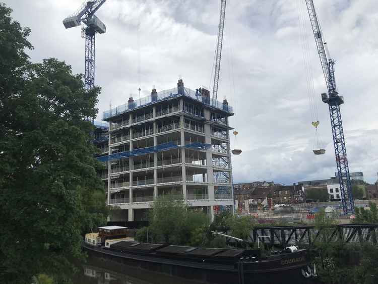 The first block of flats under construction