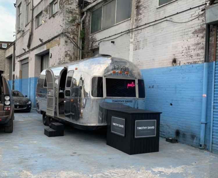 Timothy's vintage trailer that houses his hair studio