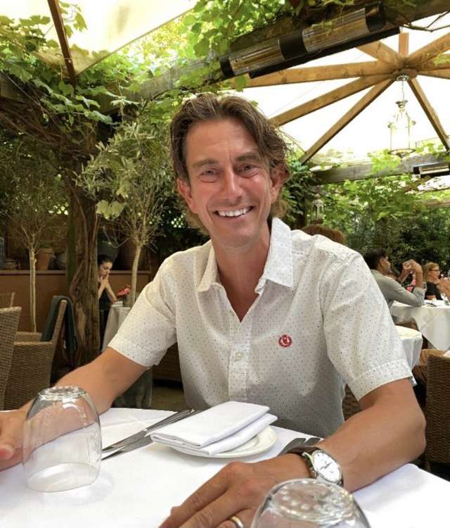 The 47-year-old was in very good spirits at the Italian restaurant. Image Credit: Villa di Geggiano