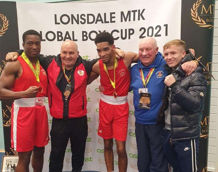 Left to right Aaron Oyebolla, John Holland, Marley Rutherford, Harry Holland and silver medalist Ben O'rielly- Guyett. (Image: John Holland)