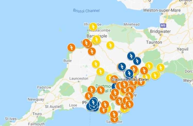 The new map shows the location and status of the current and planned charging points