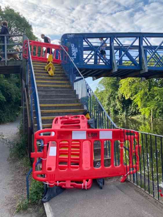 Closed off stairwell on Ham side of the bridge