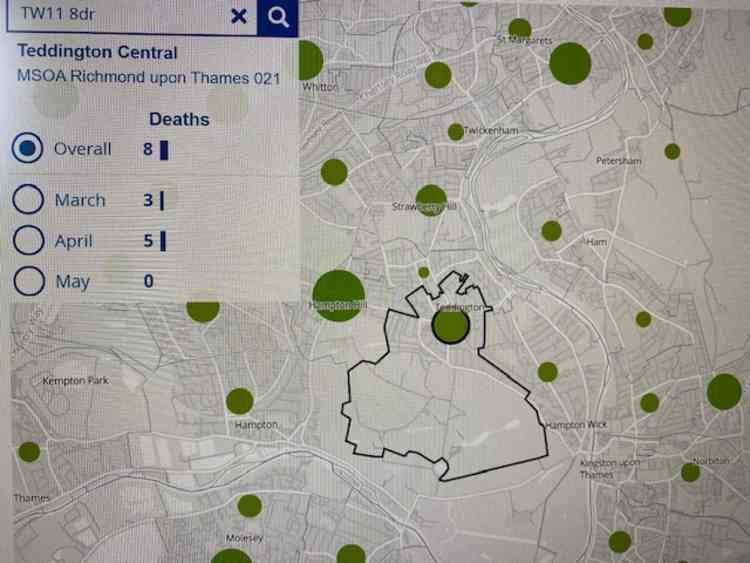 The bigger the green circle the higher number of deaths in that area