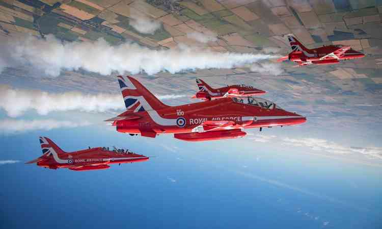 Unique flypast of Red Arrows and French counterparts