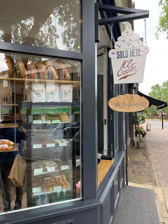 Cakes and pastries on sale as well as ice cream