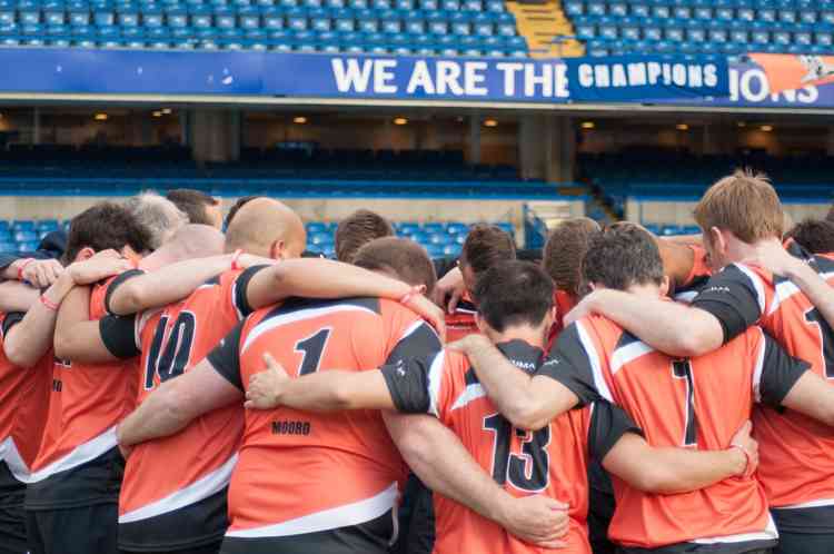 The team in a huddle