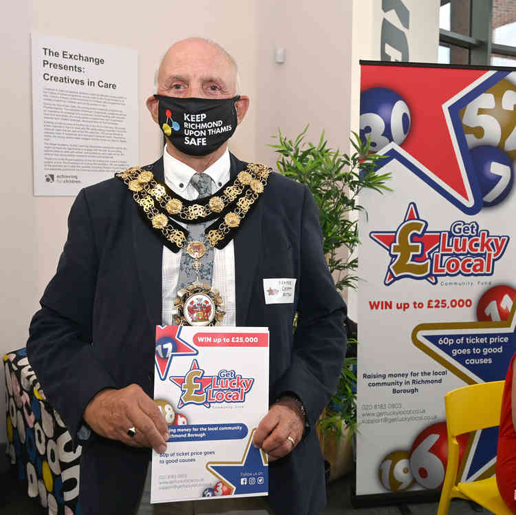 The masked Mayor of Richmond upon Thames Cllr Geoff Acton at last night's Get Lucky Local launch