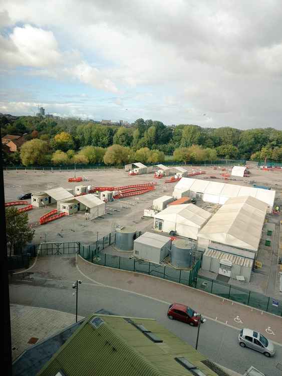 Drive-in coronavirus testing centre in Twickenham Stadium. Photo by Con O'Brien