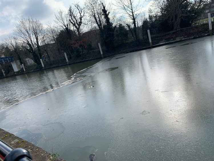 The frozen Thames by Teddington Lock