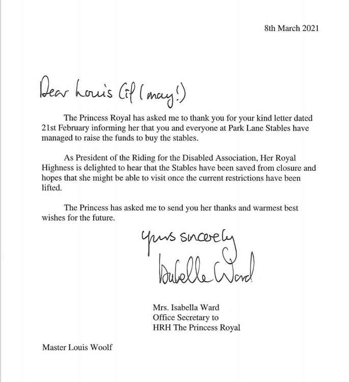 The letter from the Princess Royal