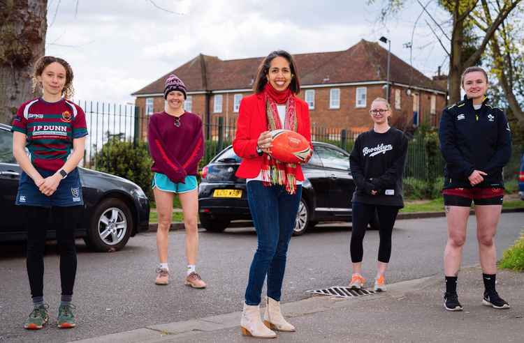 Thamesians ladies make the case to local MP Munira Wilson on the need for playing field space for women's rugby / Credit: Ben Queenborough