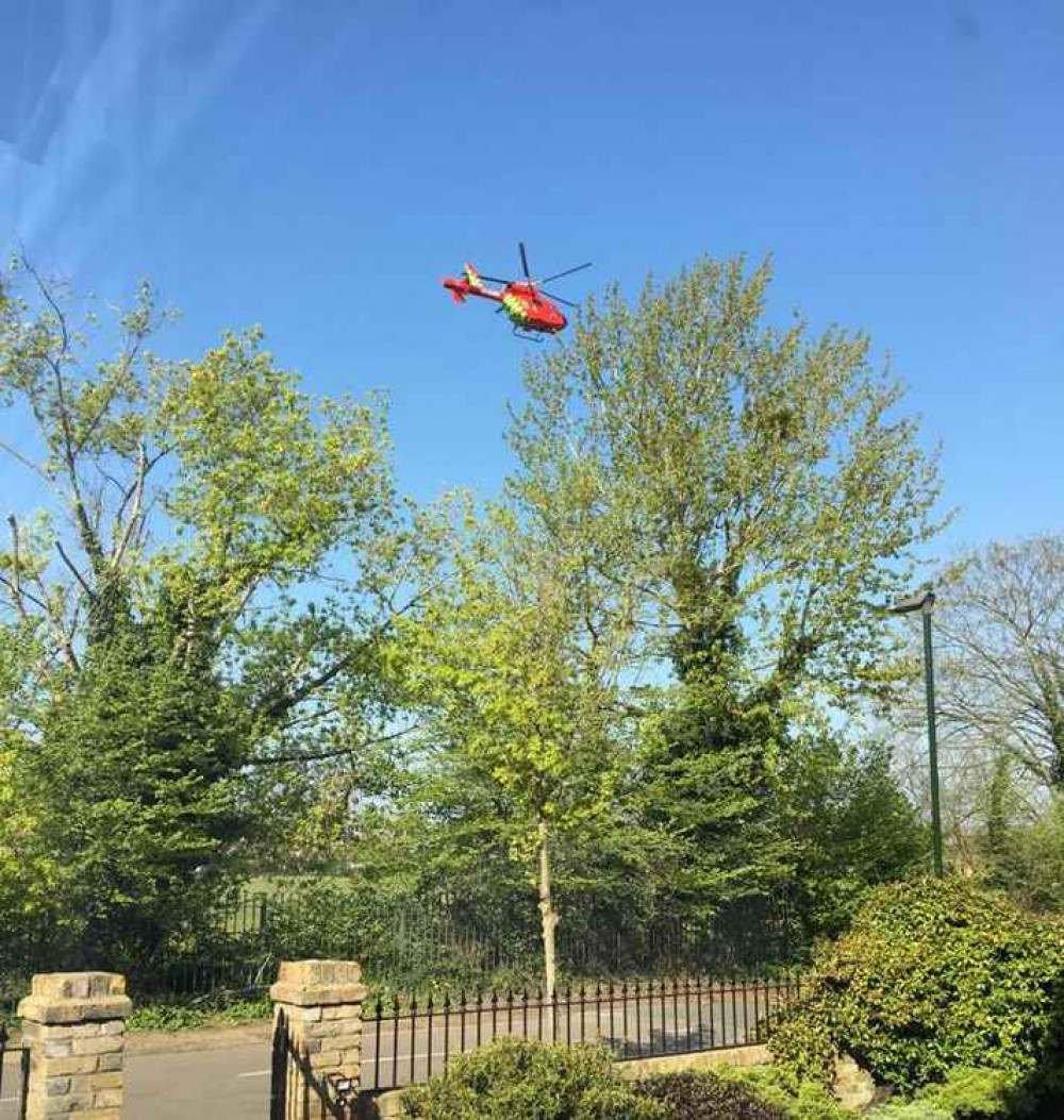 A photo of the air ambulance as it prepared to land in Udney Park / Credit: Nancy Atkinson