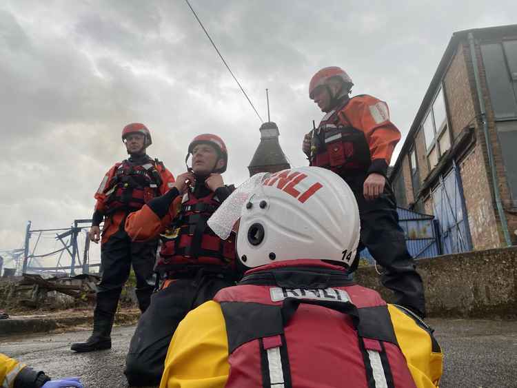 Teddington RNLI crew members worked closely with the local fire service during the incident at Platt's Eyot / Credit: RNLI