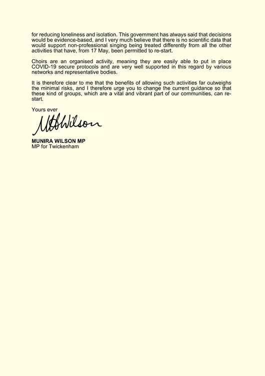 The second page of Wilson's letter (Credit: Office of Munira Wilson MP)