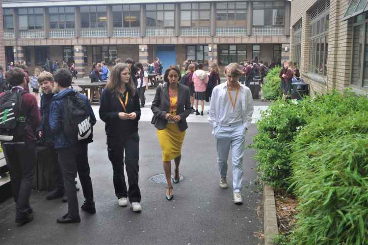 Touring Orleans Park school with sixth form politics students (Credit: Office of Munira Wilson MP)