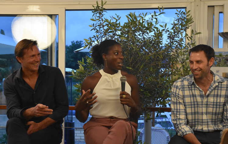 Former Team GB Olympians Roger Black (left), Christine Ohuruogu (centre) and Mark Hunter (right) on a panel at the event (Credit: Jessica Broadbent)