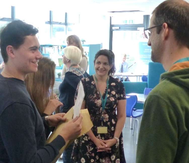 A-Level students at Teddington sixth form celebrate their outstanding results (Image: Teddington School)