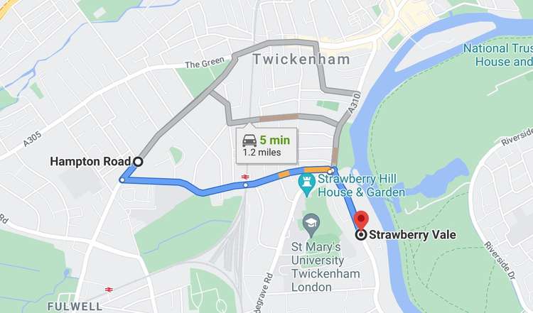 Alternative routes to take if you're travelling from Strawberry Vale to Hampton Road (Image: Google Maps)