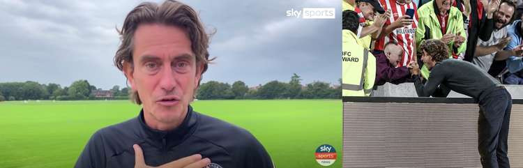 Brentford manager Thomas Frank (left) shared his message to Teddington boy Woody after the pair's heart-warming photo (right) at the stadium went viral