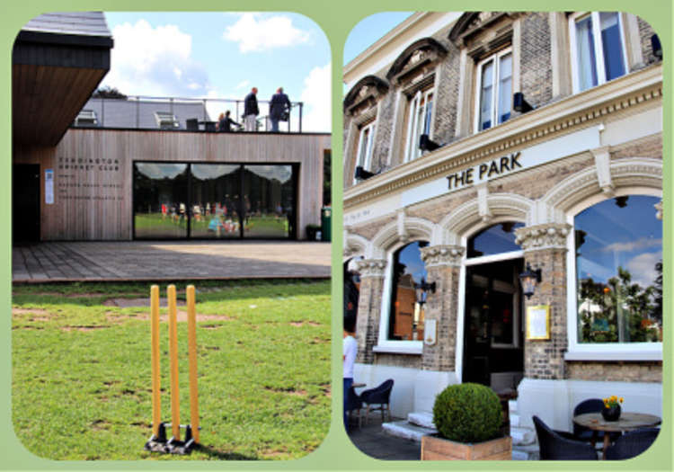 Teddington Cricket Club's pavilion and the Park hotel (Image: Peter Denton)